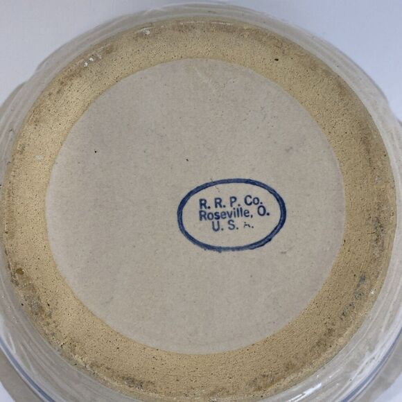 Vtg RRP ROSEVILLE OHIO POTTERY STONEWARE MIXING BOWL Blue Stripes 10” Farmhouse - Picture 8 of 11